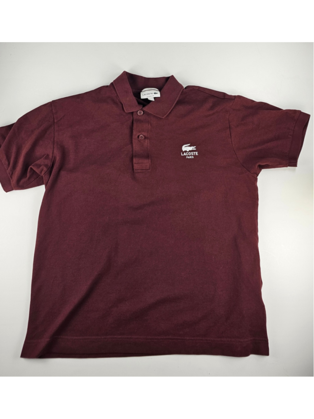 Lacoste Paris Polo Shirt Unisex Large Burgundy Classic Fit Pique Crocodile Logo